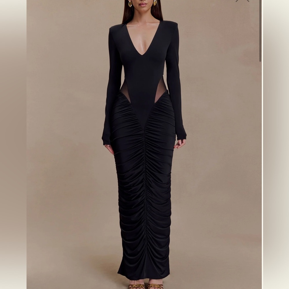 MESHKI Louanne Slinky Long Sleeve Maxi Dress - Black